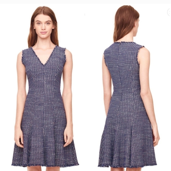 Rebecca Taylor Women's 8 Navy Tweed Midi Dress - Picture 1 of 9